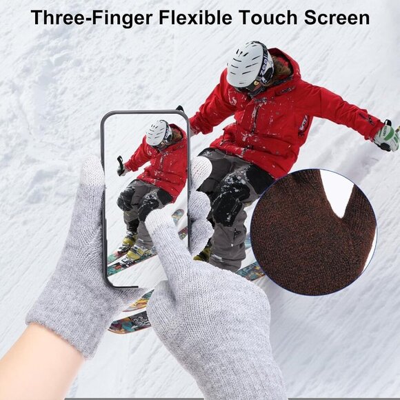Touchscreen Winter Gloves, Unisex Knit Gloves Touch Screen Texting Gloves Drivin - Picture 4 of 6